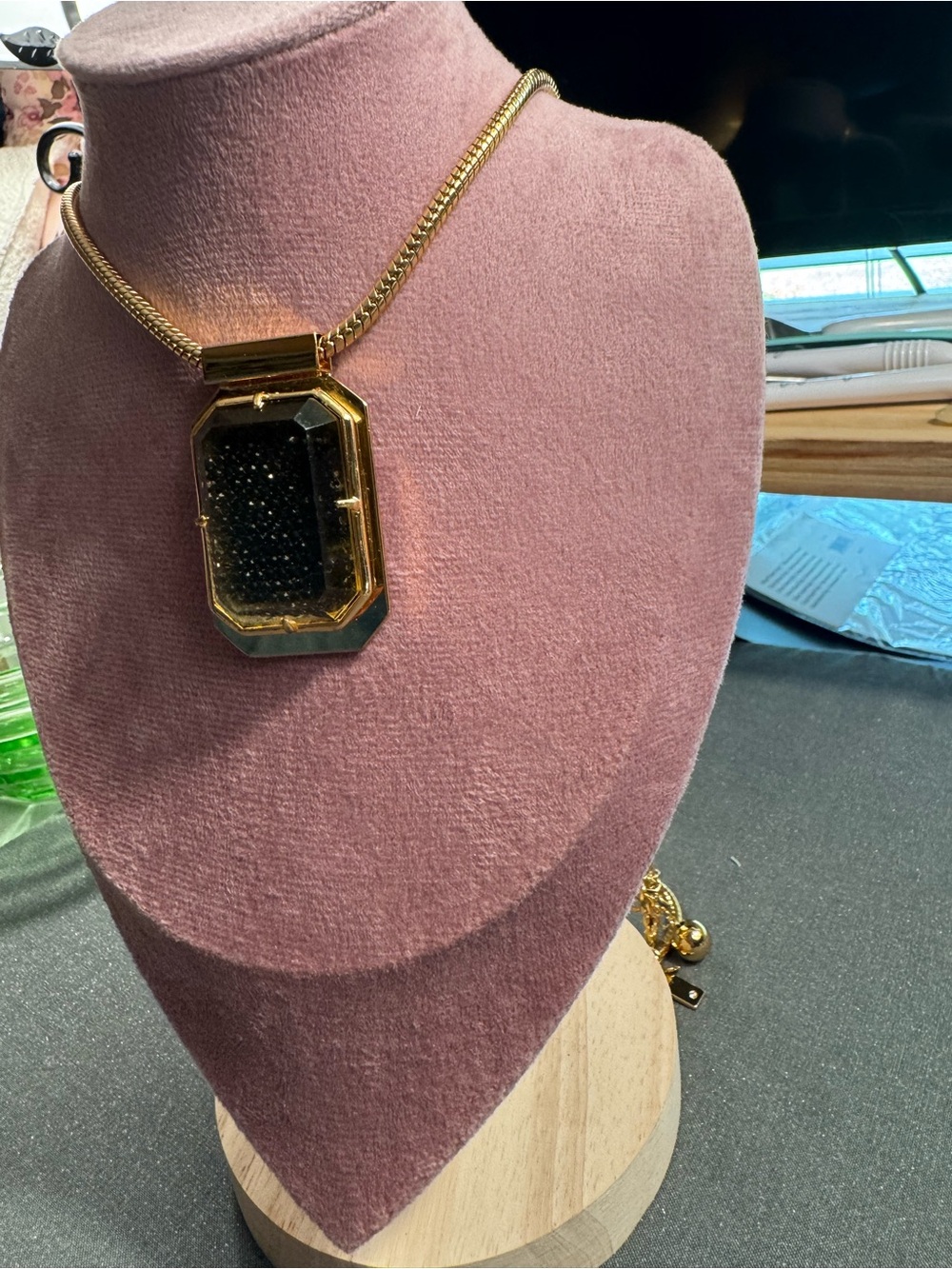 kate spade Gold-tone Necklace with Black Faceted Octagon Pendant